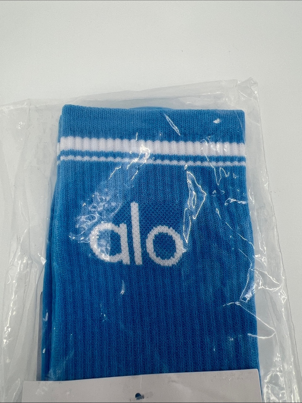 ALO Yoga Men's Blue Crew Socks with White Logo Stripes